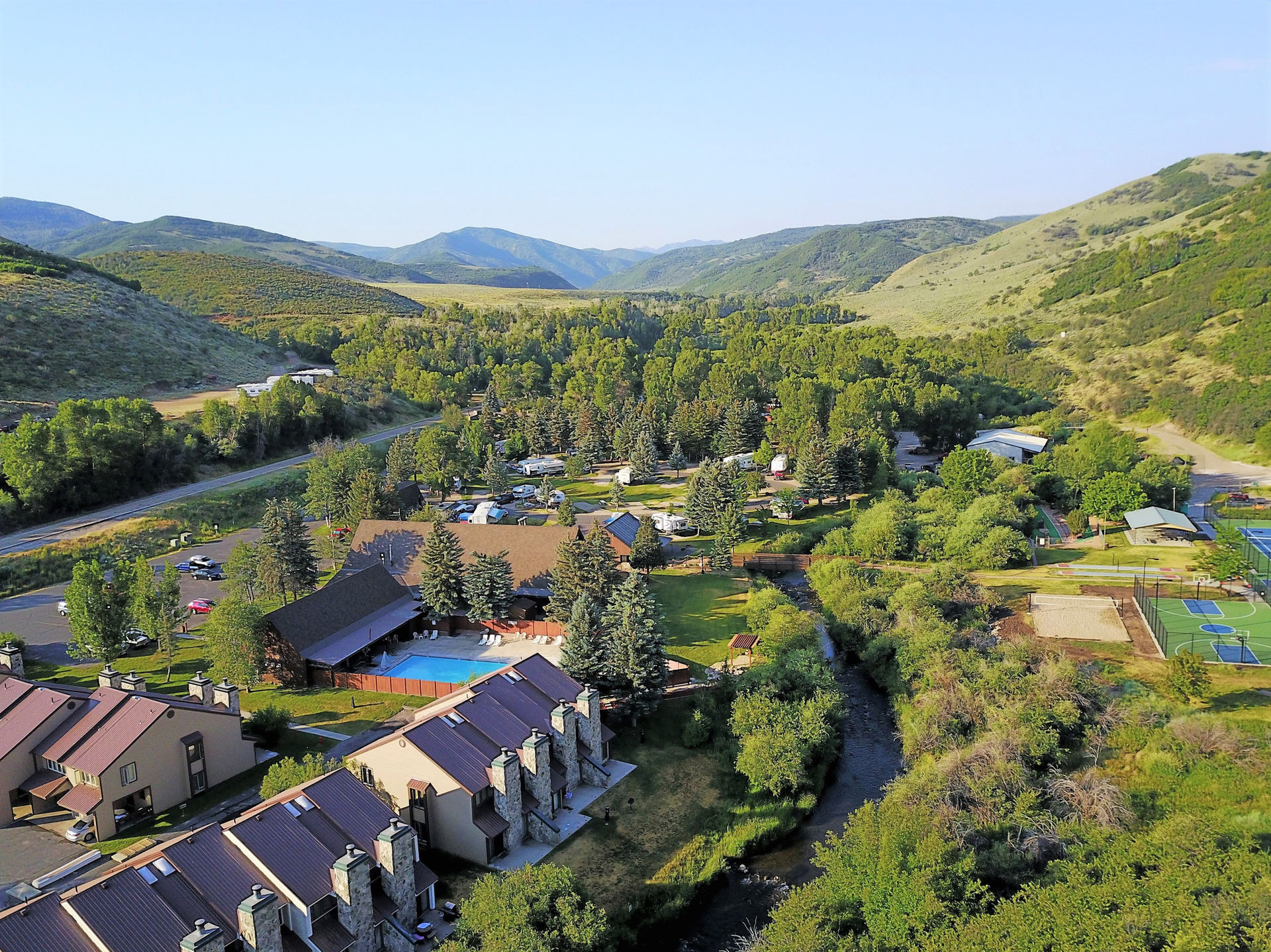 Aerial view of East Canyon Resort in Morgan Canyon